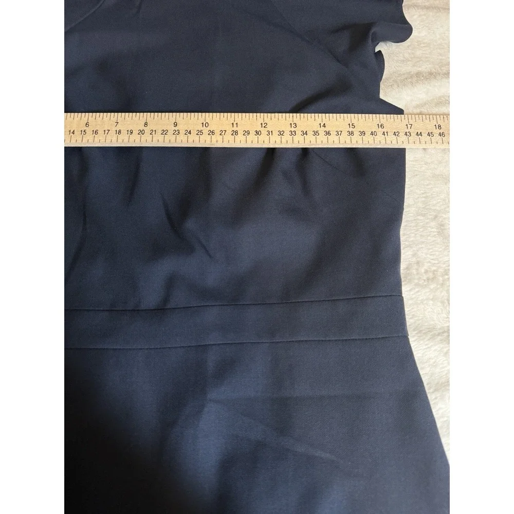 J.CREW Women's Monday Dress Lined Solid 100% Blue Wool Ruffle Sheath Career Sz 8 - Picture 7 of 16
